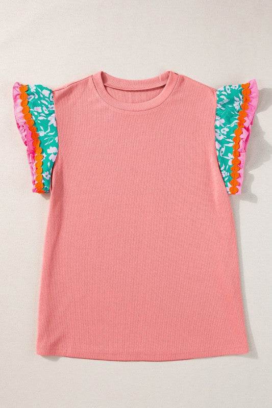 cotton peach ruffle layered top