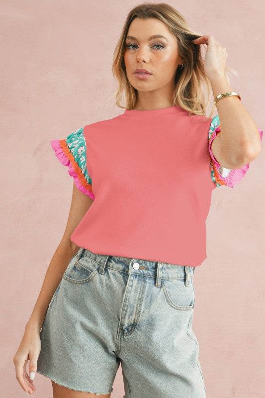cotton peach ruffle layered top