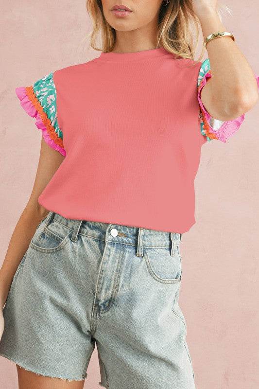 cotton peach ruffle layered top