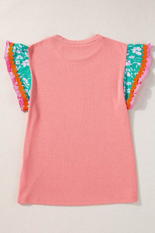 cotton peach ruffle layered top