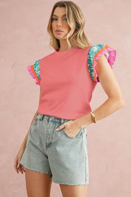 cotton peach ruffle layered top