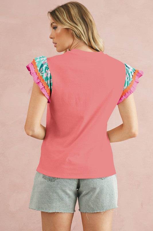 cotton peach ruffle layered top