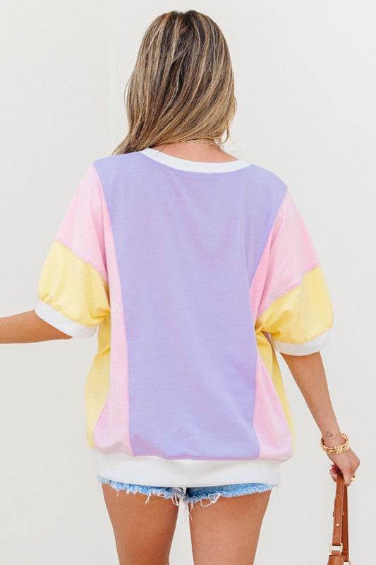 Color Block Patchwork Half Sleeve  T Shirt