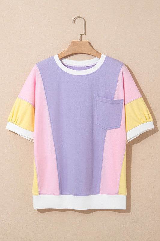 Color Block Patchwork Half Sleeve  T Shirt
