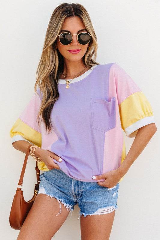 Color Block Patchwork Half Sleeve  T Shirt