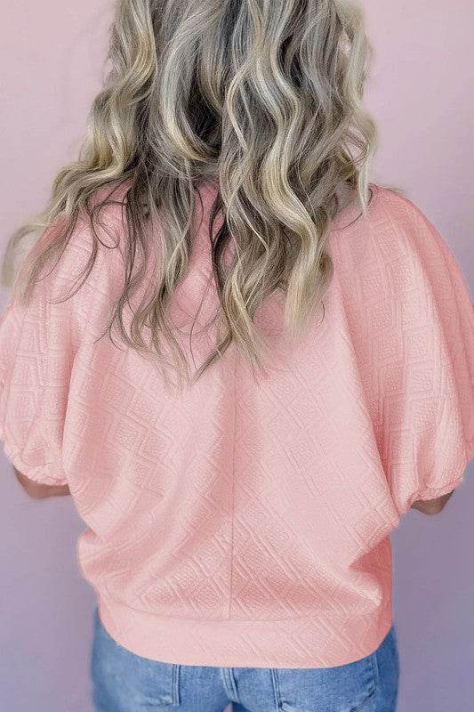 Striped Collar Patchwork Half Sleeve Blouse