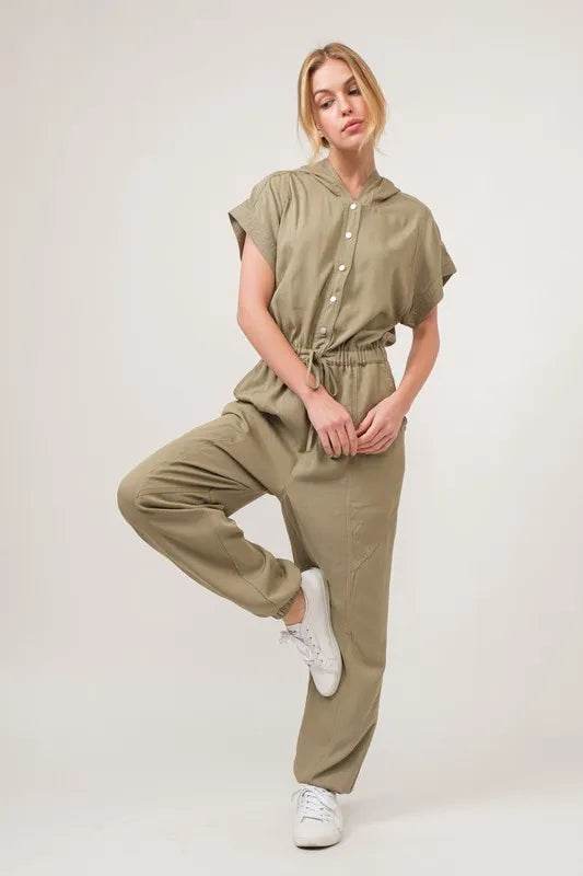 And The Why Washed Short Sleeve Hooded Jumpsuit