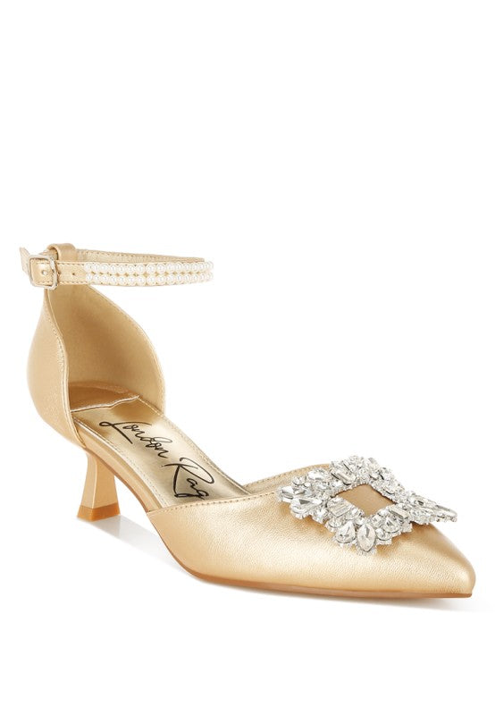 Onkana Diamante Brooch Kitten Heel Sandals