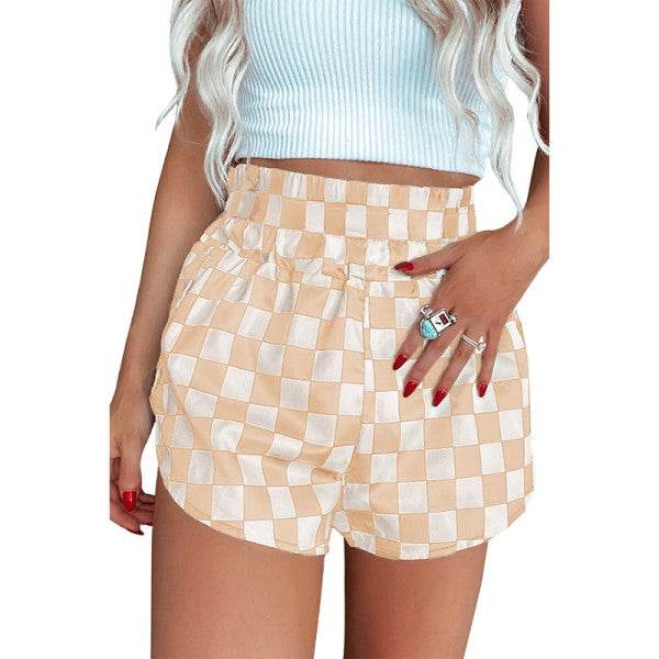 Checkered Print High Waist Casual Shorts