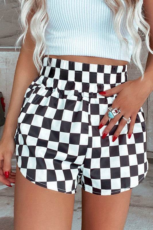 Checkered Print High Waist Casual Shorts