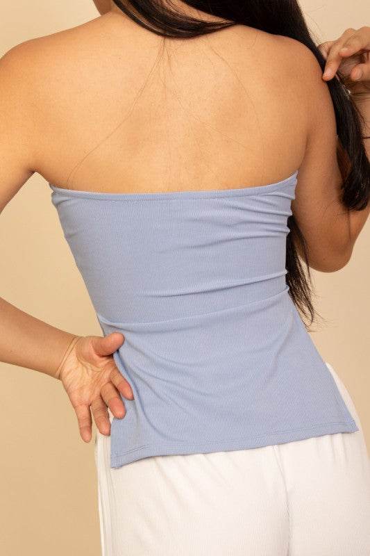 Strapless Ribbed Side-Slit Flare Top