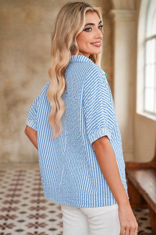 Cotton Blue Stripe Dolman blouse