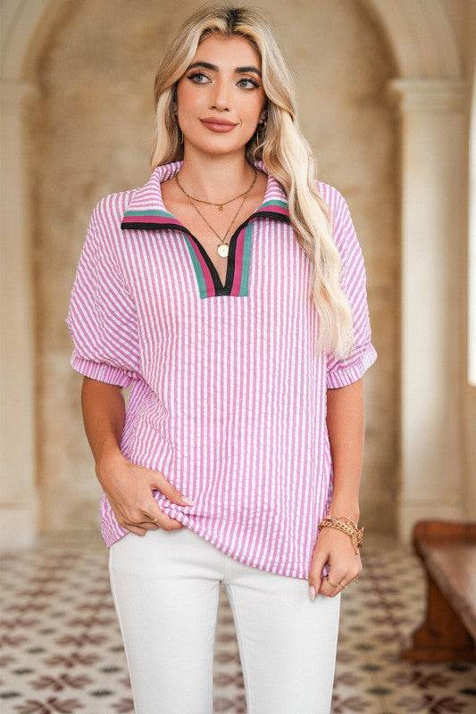 Cotton Blue Stripe Dolman blouse
