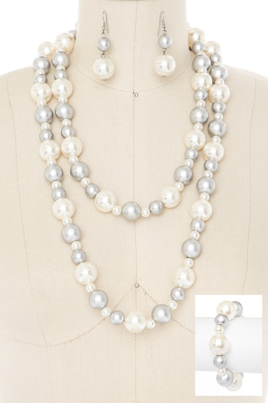 3PC Mix Pearl Wrapped Long Necklace Set