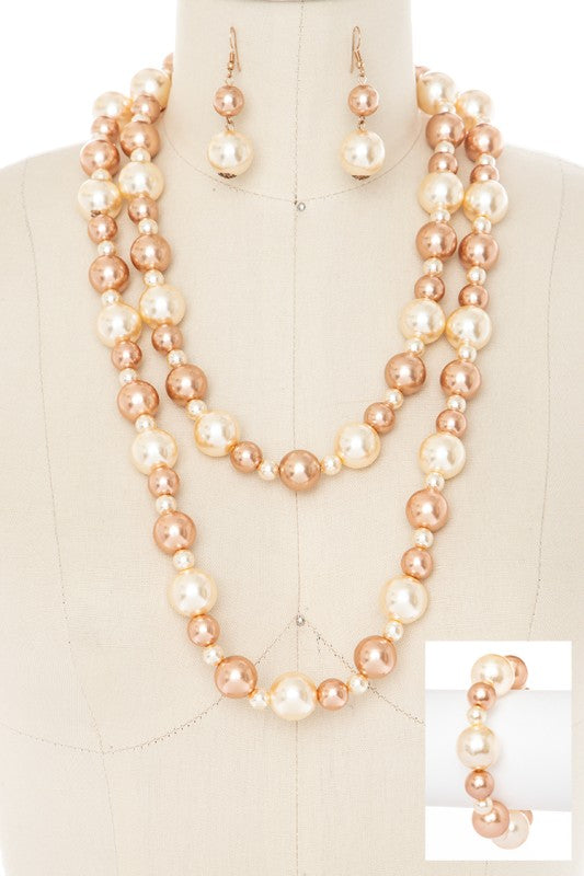 3PC Mix Pearl Wrapped Long Necklace Set