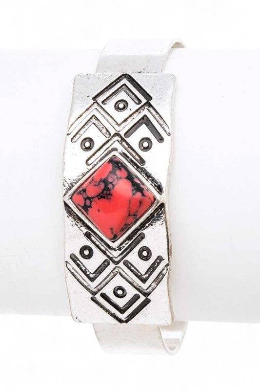 Engraved Aztec Stone Open Bangle