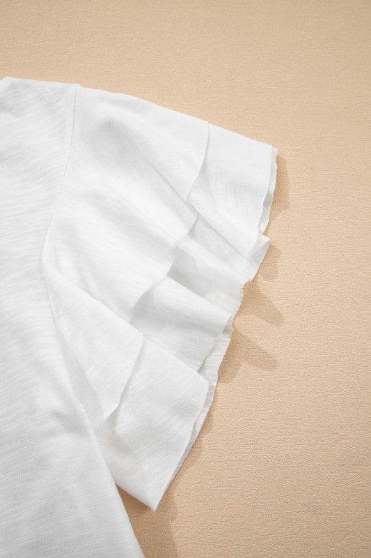 Cotton White Black Ruffle Sleeve Plain Blouse
