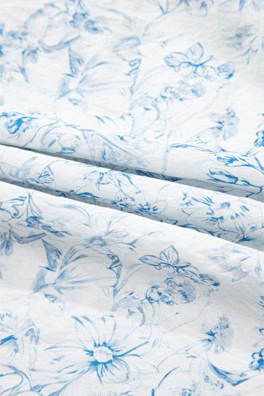 Ribbon Back Blue Floral Viscose Blouse