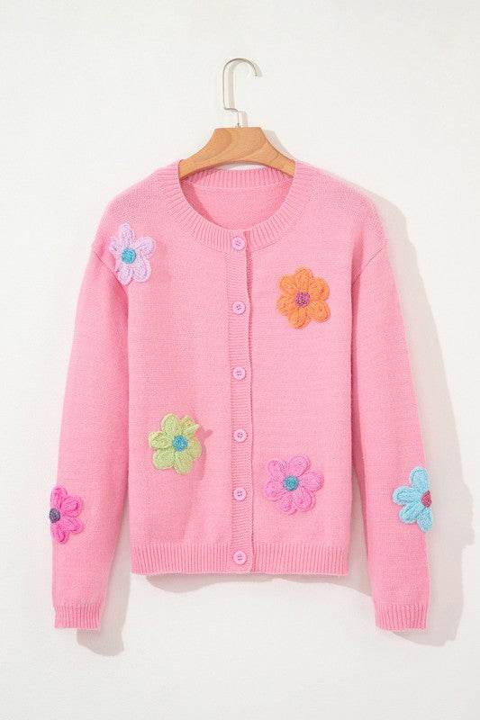 Cute Knitted Floral Pattern Button Up Cardigan