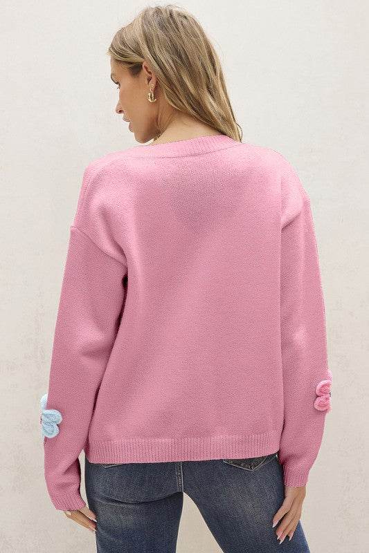 Cute Knitted Floral Pattern Button Up Cardigan