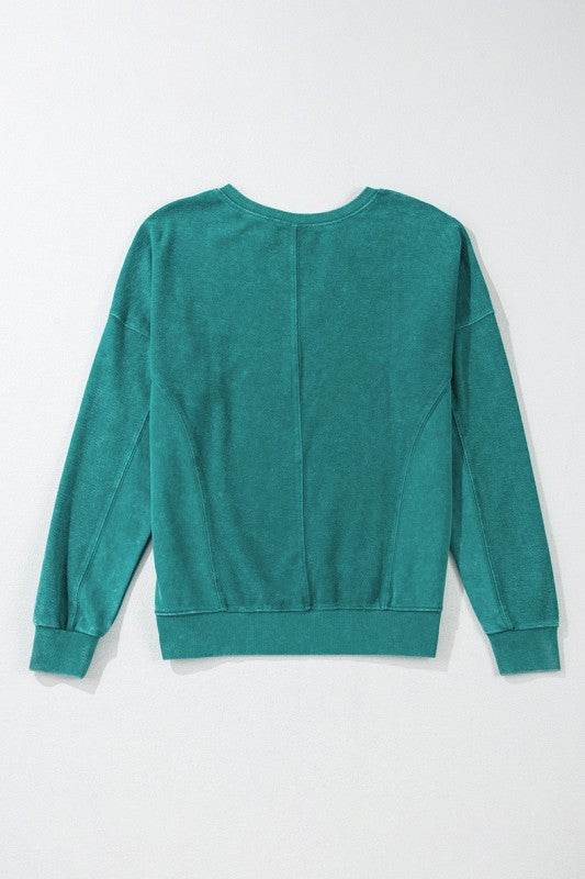 Solid Color Notched Neck Drop Shoulder Sweatshirt