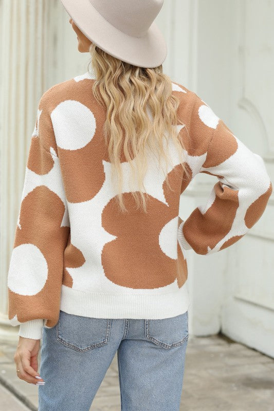 Big Flower Pattern Drop Shoulder Sweater