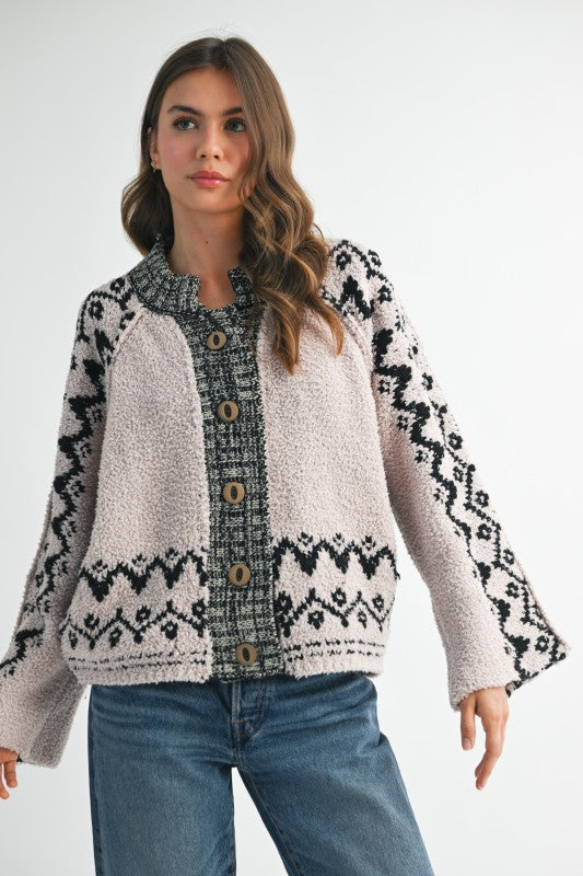 Boho Knit Button-Front Cardigan