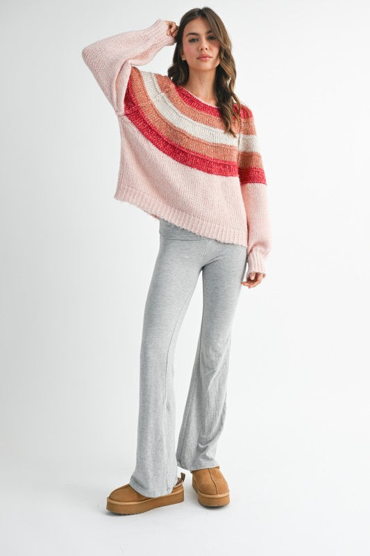 Striped Chunky Knit Pullover Sweater