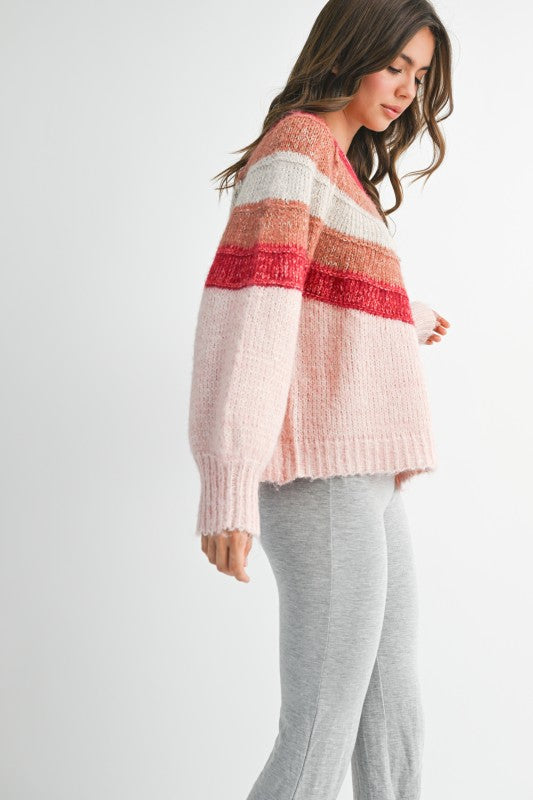 Striped Chunky Knit Pullover Sweater