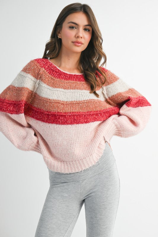 Striped Chunky Knit Pullover Sweater