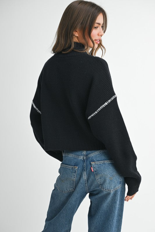Contrast Stitch Quarter-Zip Sweater