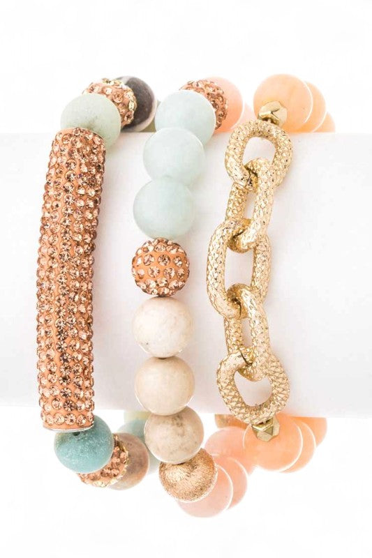 Mix Media Crystal Beads Stretch Bracelet Set