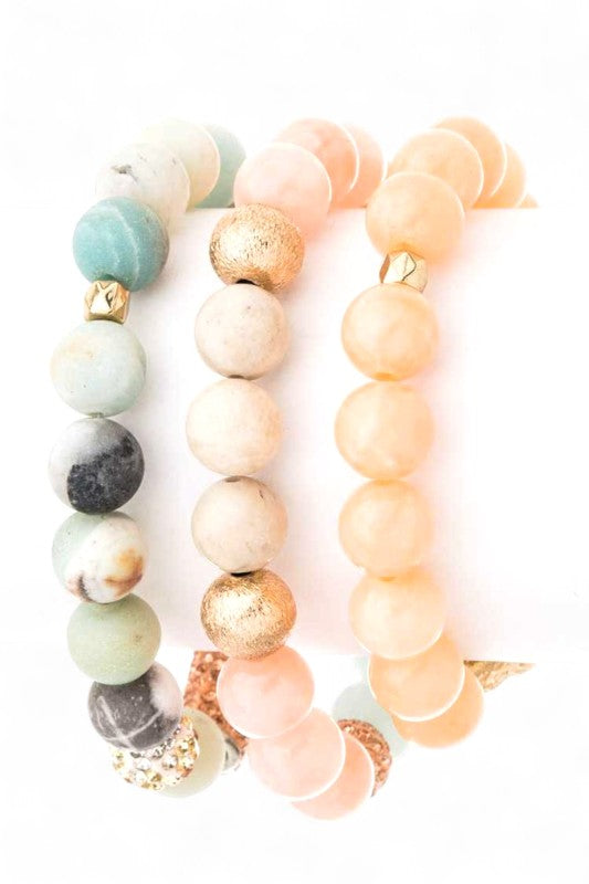 Mix Media Crystal Beads Stretch Bracelet Set