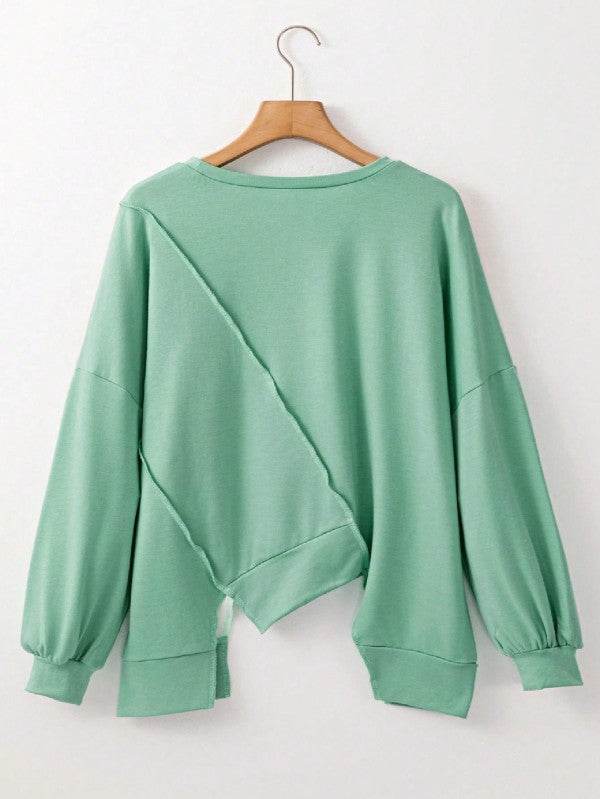 Cotton Stitching Irregular Hem Block  Pullover