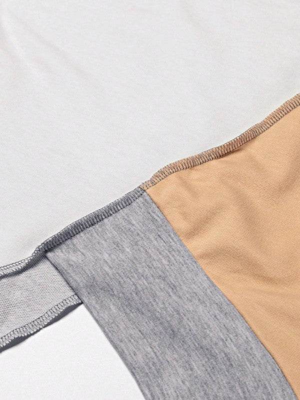 Cotton Stitching Irregular Hem Block  Pullover