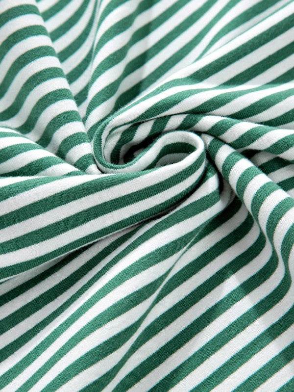 Cotton Stripe Color Block Half Quarter Sleeve Top