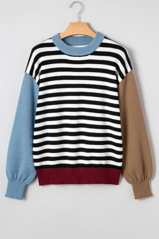 Striped Colorblock Patchwork Long Sleeve Sweater