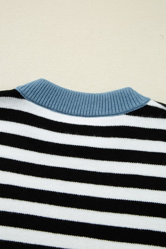 Striped Colorblock Patchwork Long Sleeve Sweater