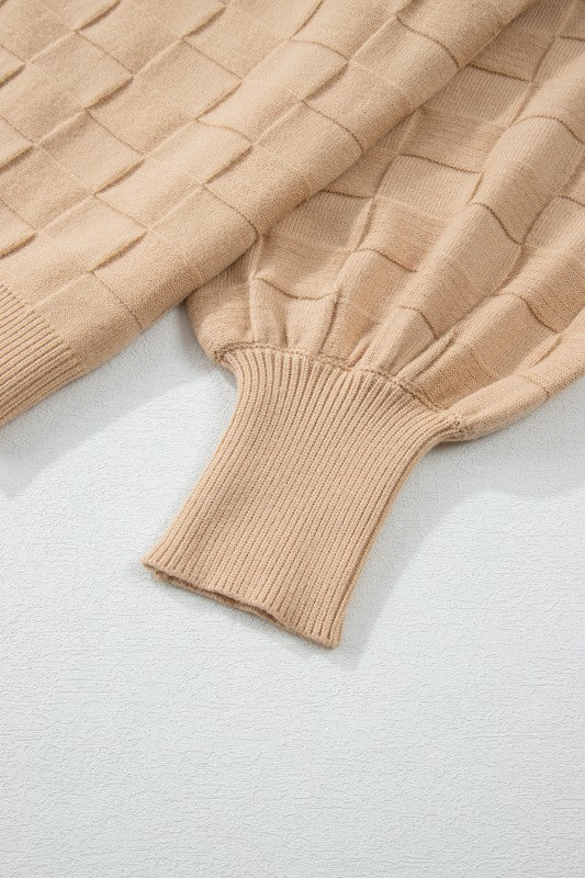 Solid Checkered Textured Knit Plus Size Sweater