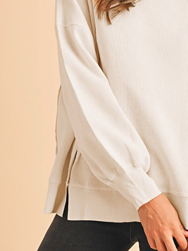 Cotton Waffle Bishop Split Oversized Pullover