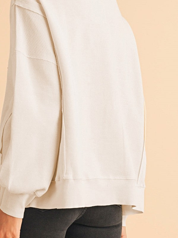 Cotton Waffle Bishop Split Oversized Pullover