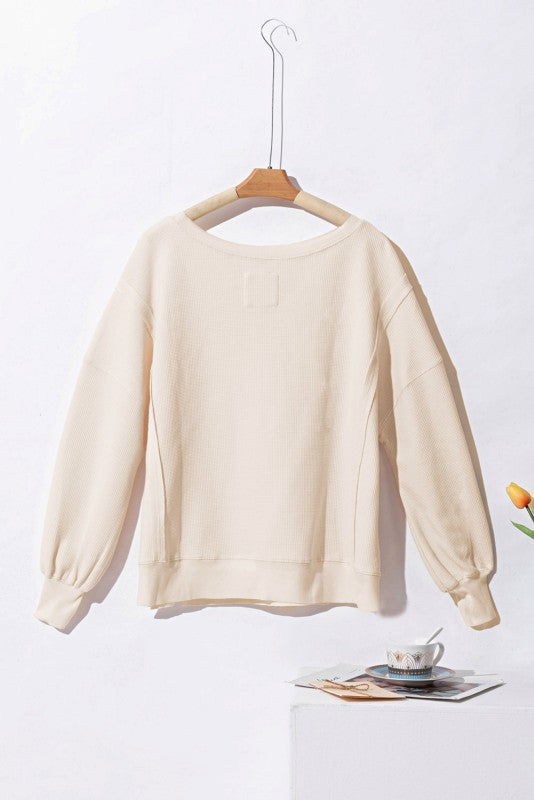 Cotton Waffle Bishop Split Oversized Pullover