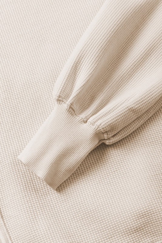 Cotton Waffle Bishop Split Oversized Pullover