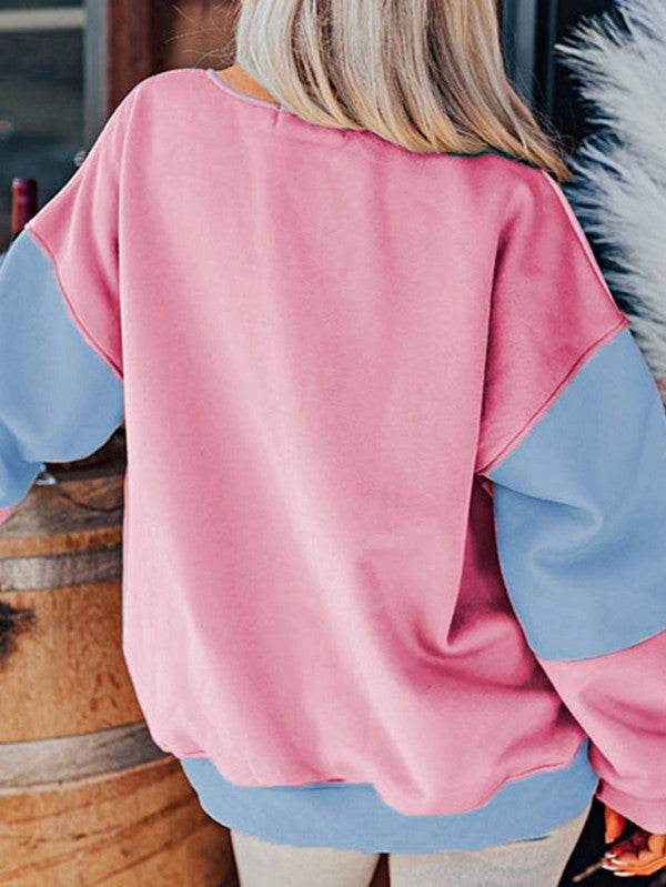 Cotton Colorblock Drop Shoulder Sweatshirt