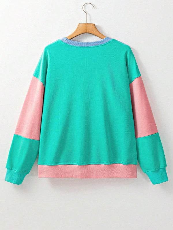 Cotton Colorblock Drop Shoulder Sweatshirt