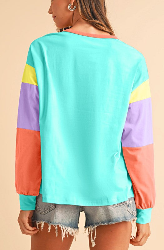 Boho Cotton 90's Color Block Sleeve Loose Fit Top