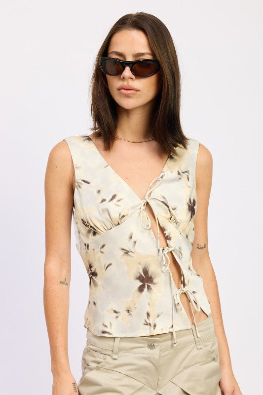 DEEP V NECK FLORAL BIAS TOP
