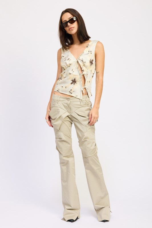 DEEP V NECK FLORAL BIAS TOP