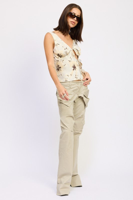 DEEP V NECK FLORAL BIAS TOP