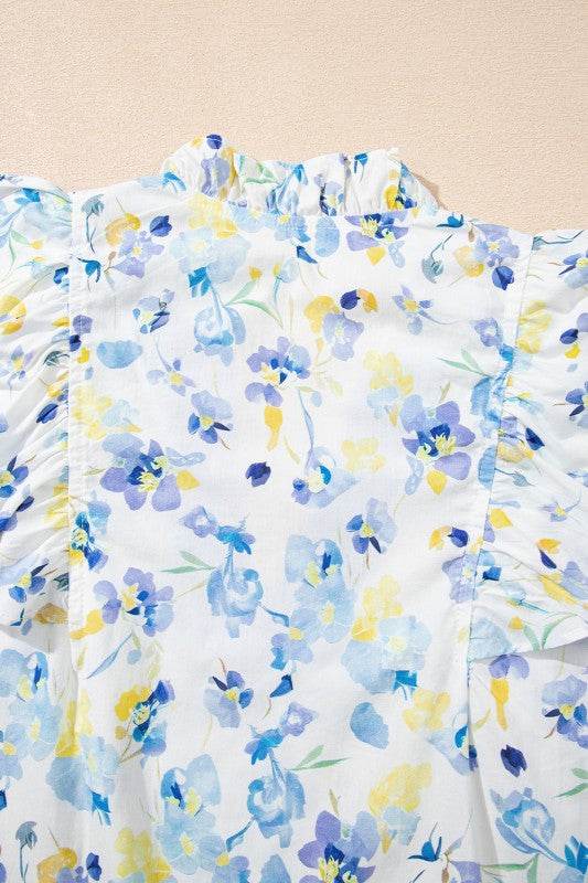Cotton floral Frilled Notch Neck Ruffle Blouse